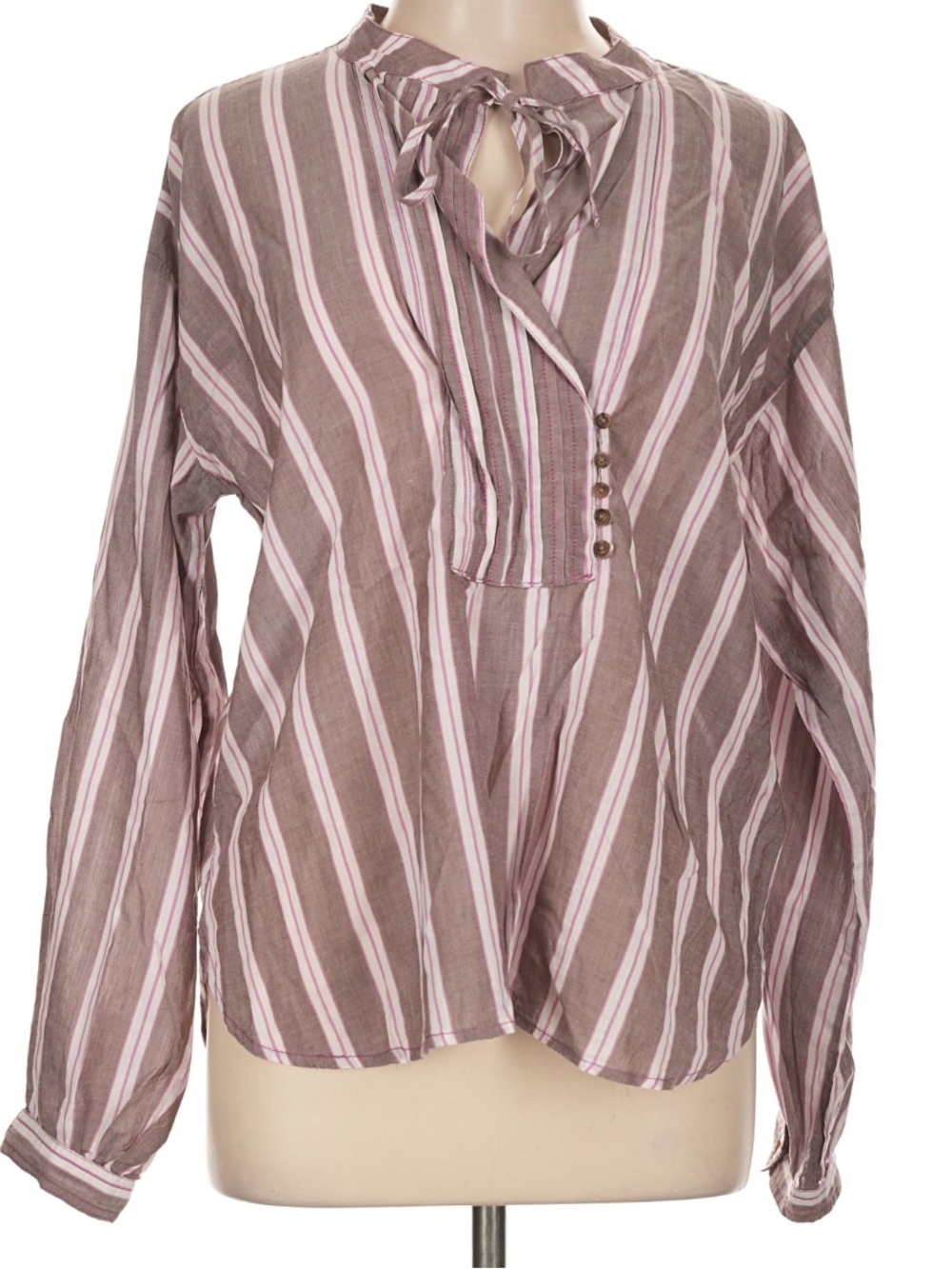 Pilcro Striped Tie-Neck Blouse in Mauve and White Size S